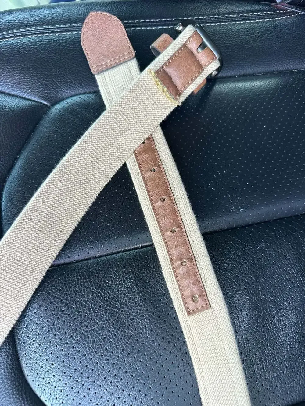 Columbia Men's Casual Fabric Belt with Leather Trim and Fish Design